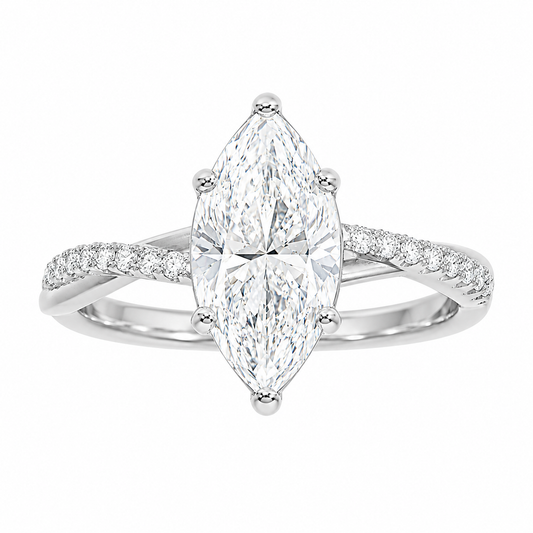 Sterling Silver 2.0ct Marquise Moissanite Twisted Band Engagement Ring