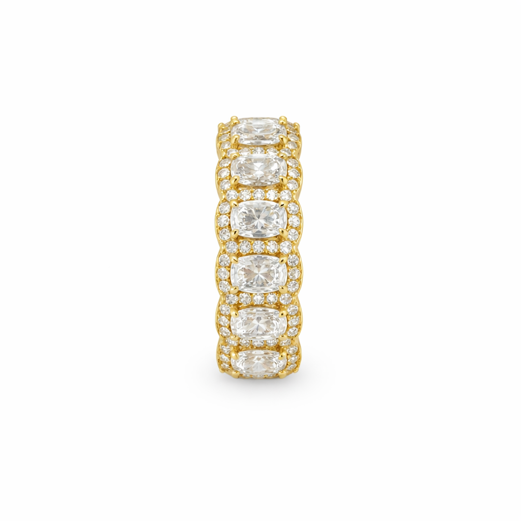 Sterling Silver Moissanite Radiant Cut Halo Eternity Band