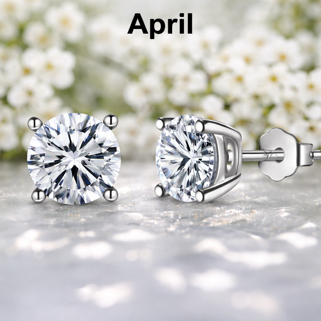 Sterling Silver 6mm CZ Birthstone Stud Earrings