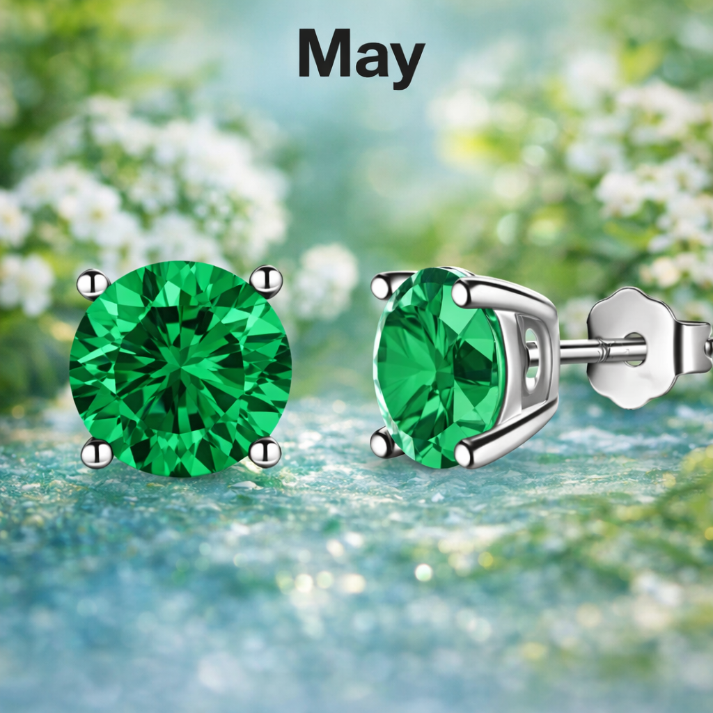 Sterling Silver 6mm CZ Birthstone Stud Earrings