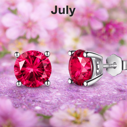 Sterling Silver 6mm CZ Birthstone Stud Earrings