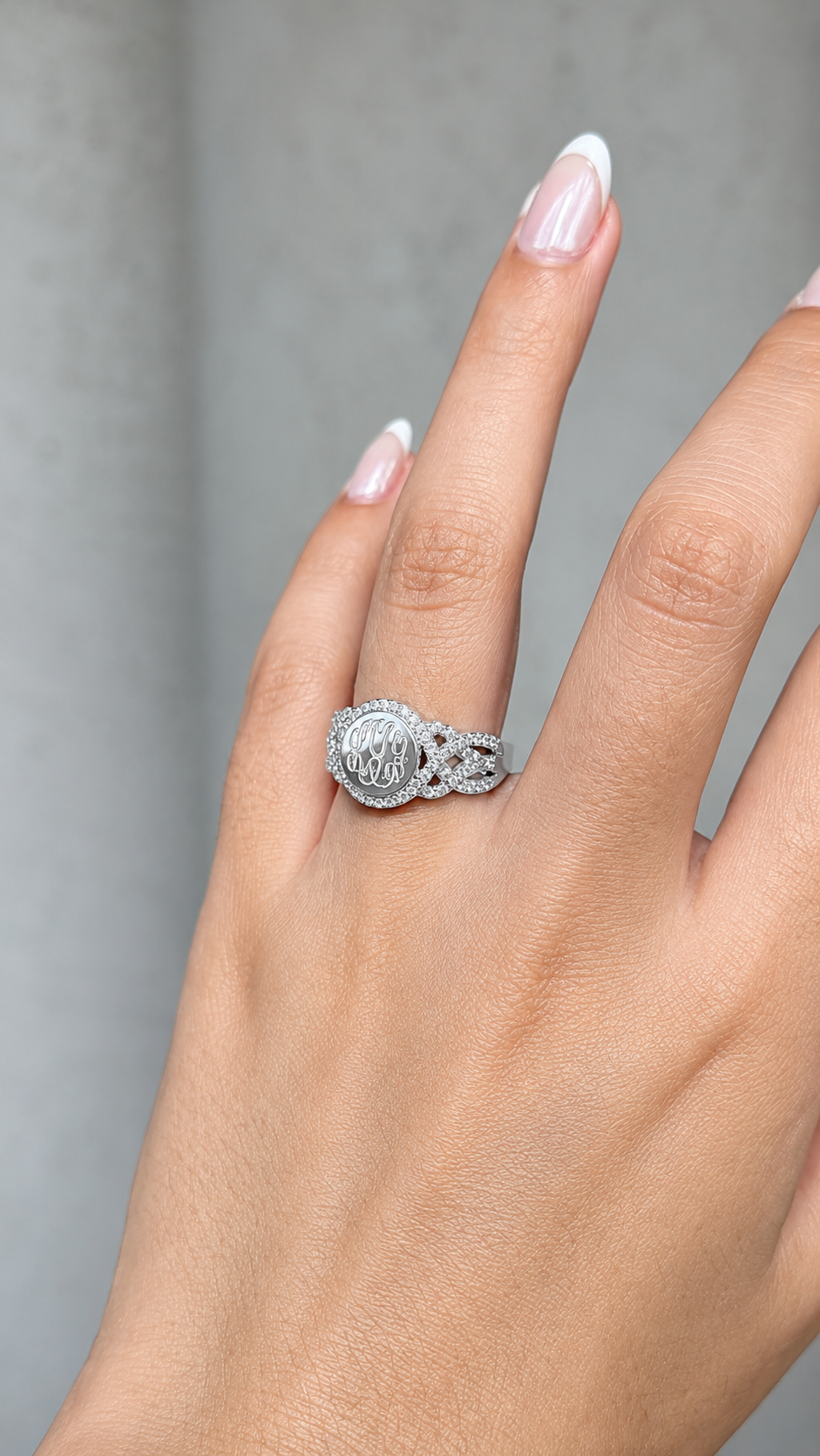 Elegant Engravable Harper Knot Sterling Silver Cz Ring