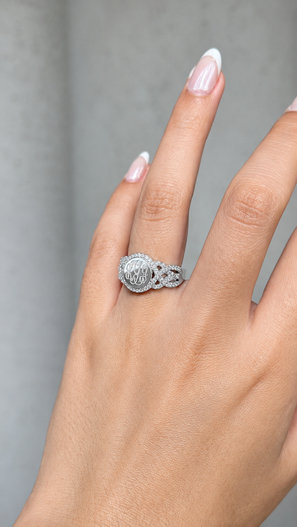 Elegant Engravable Harper Knot Sterling Silver Cz Ring