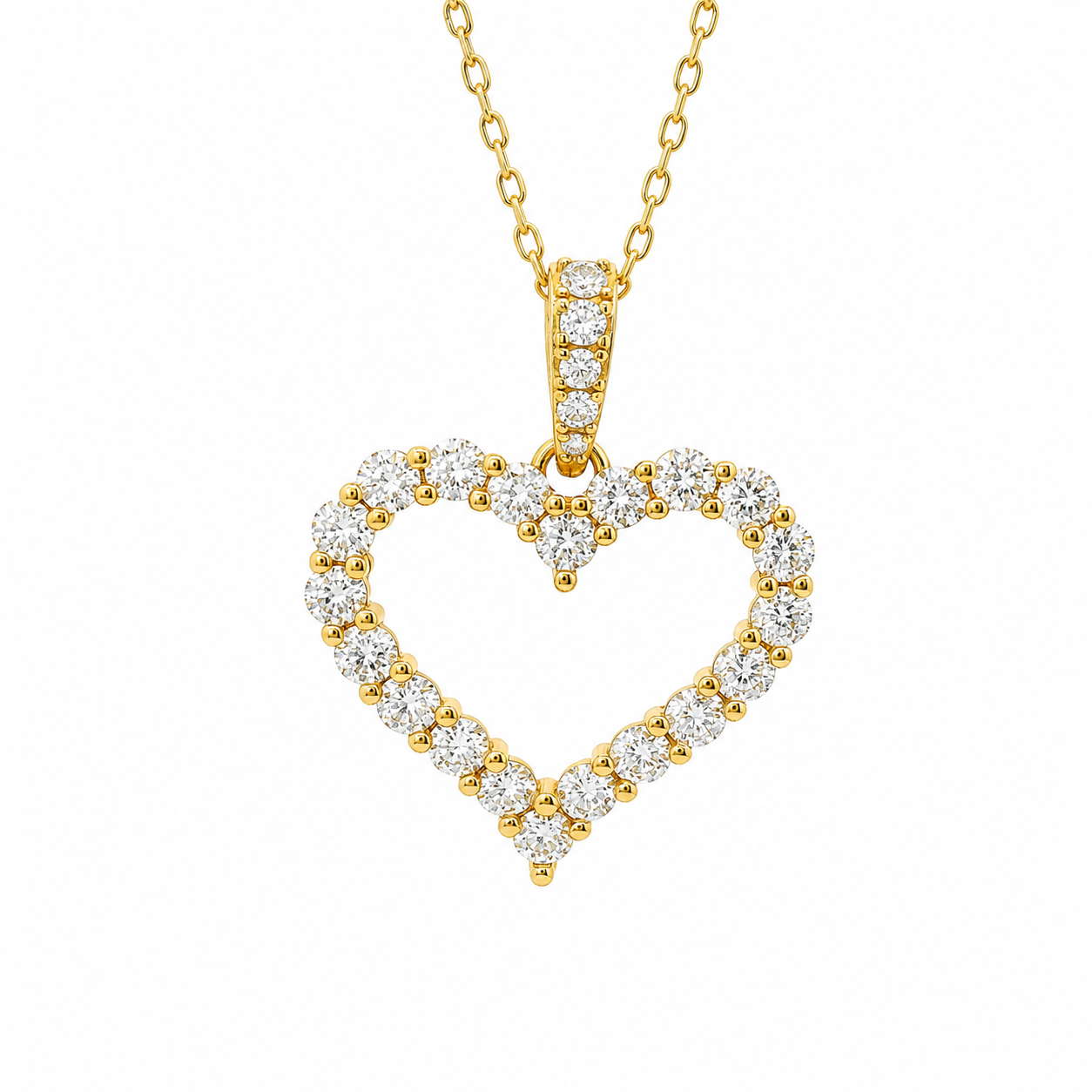 Sterling Silver Moissanite Pave Open Heart Necklace