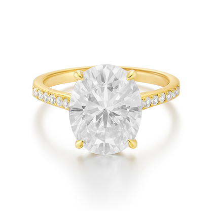 Sterling Silver Oval 8mm*10mm 3.0CT Pave Moissanite Ring