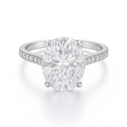 Sterling Silver Oval 8mm*10mm 3.0CT Pave Moissanite Ring