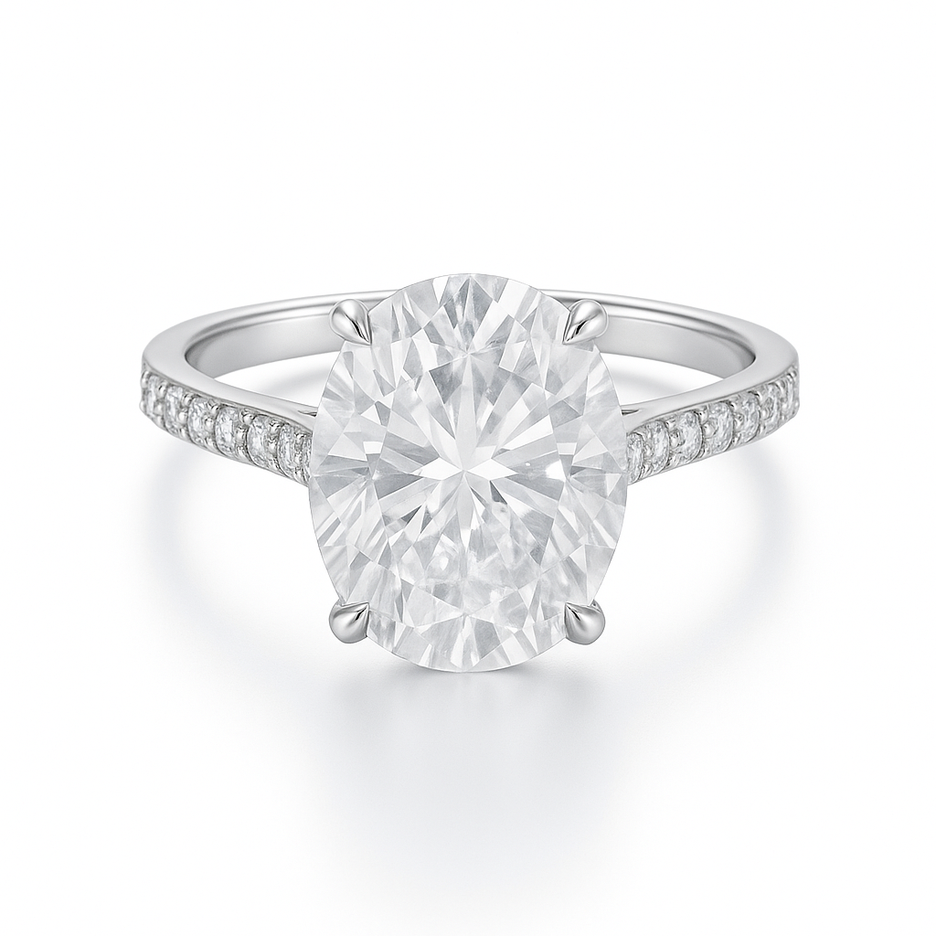 Sterling Silver Oval 8mm*10mm 3.0CT Pave Moissanite Ring