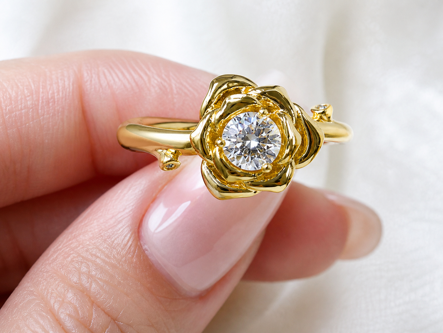 Sterling Silver Gold Plated CZ Rose Ring