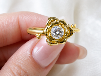 Sterling Silver Gold Plated CZ Rose Ring