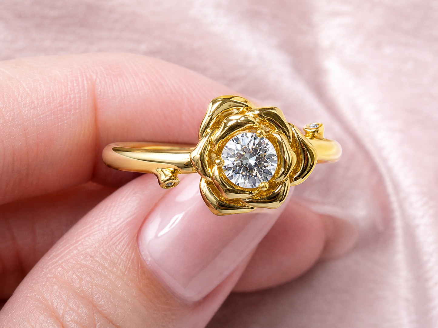 Sterling Silver Gold Plated CZ Rose Ring