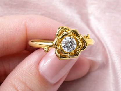 Sterling Silver Gold Plated CZ Rose Ring