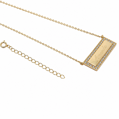 Sterling Silver Bar Engravable CZ Necklace