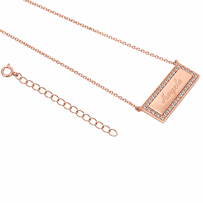 Sterling Silver Bar Engravable CZ Necklace