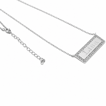 Sterling Silver Bar Engravable CZ Necklace