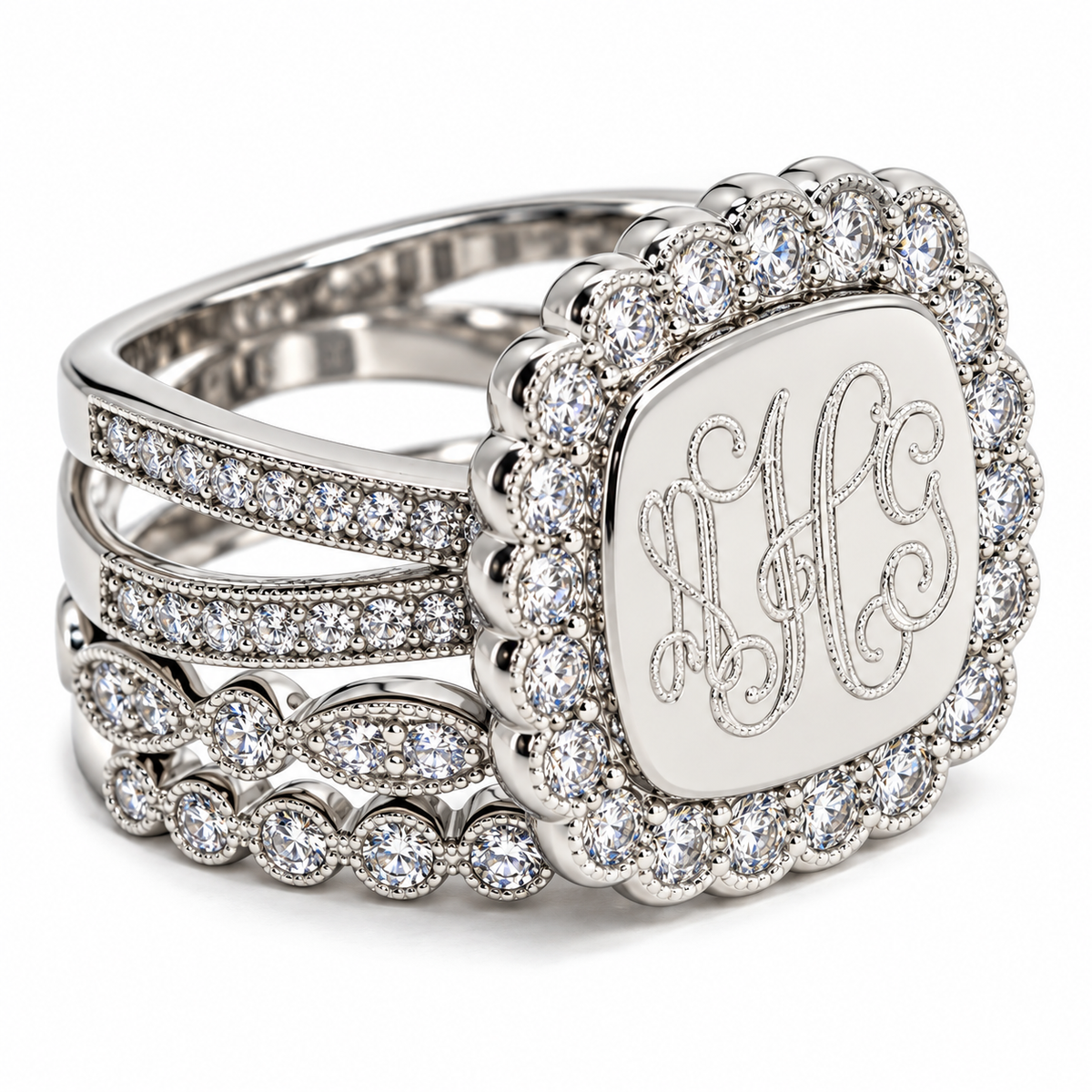 Sterling Silver Stackable Square CZ Split Band Ring With Two Bands