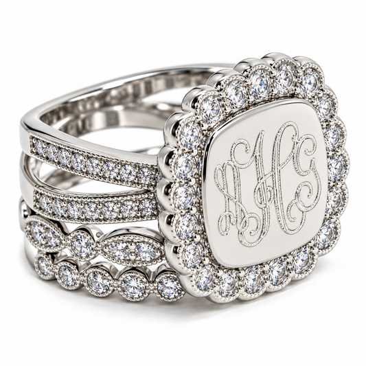 Sterling Silver Stackable Square CZ Split Band Ring With Two Bands
