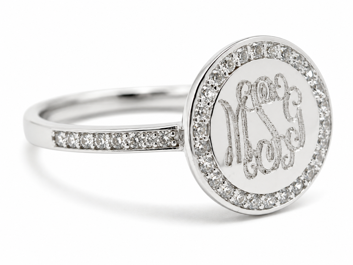Sterling Silver Straight Band Engravable CZ Stoned Rings