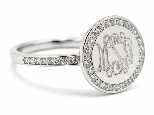Sterling Silver Straight Band Engravable CZ Stoned Rings