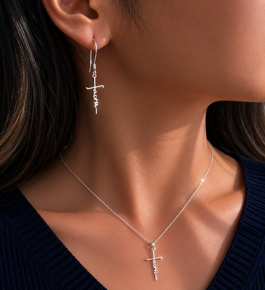 925 Sterling Silver Cross Necklace - "Faith" Pendant