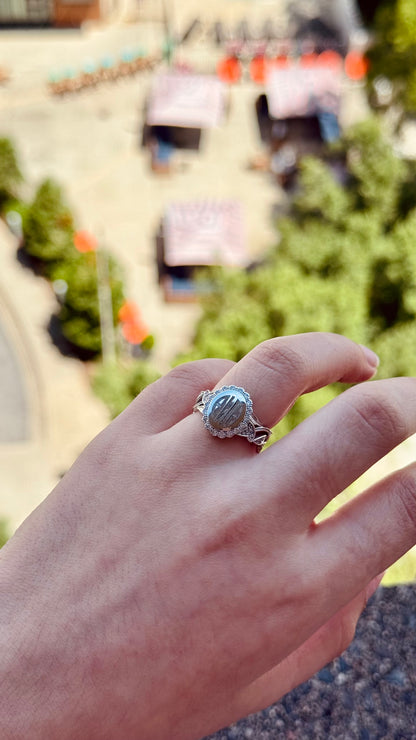 Mesmerizing Engravable Lisa Sterling Silver Oval Vintage CZ Ring