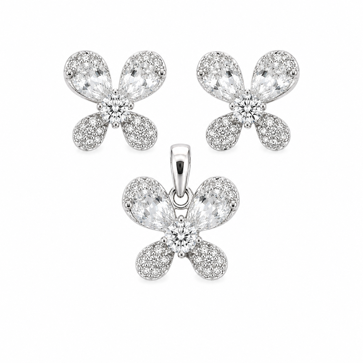 Sterling Silver CZ Butterfly Pendant & Earrings Set