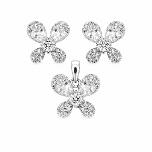 Sterling Silver CZ Butterfly Pendant & Earrings Set