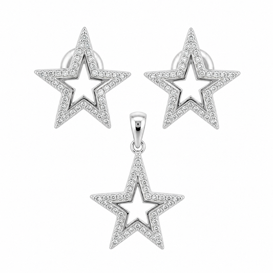Sterling Silver CZ Star Pendant & Earrings Set
