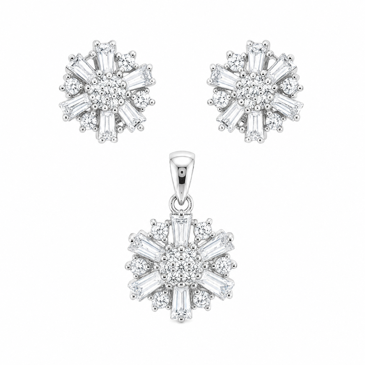 Sterling Silver CZ Snowflake Pendant & Earrings Set