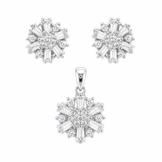 Sterling Silver CZ Snowflake Pendant & Earrings Set