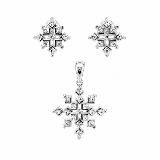 Sterling Silver CZ Snowflake Pendant & Earrings Set