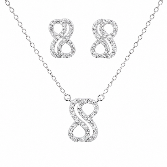 Sterling Silver CZ Double Infinity Necklace & Earrings Set