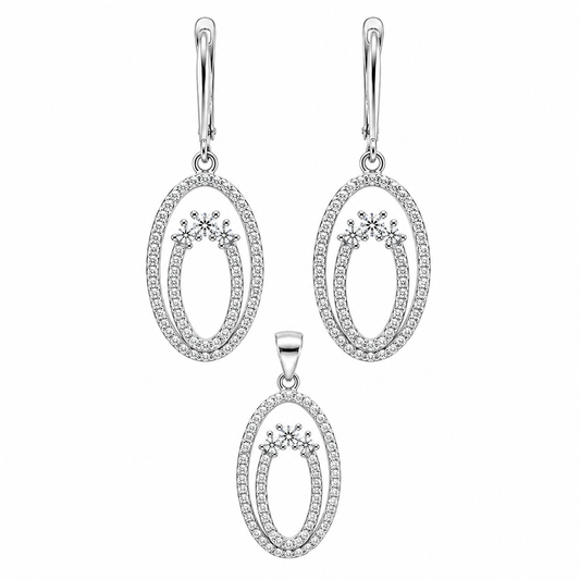 Sterling Silver CZ Double Oval Pendant & Earrings Set