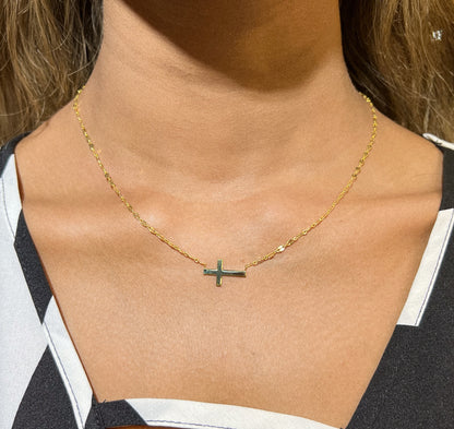 925 Sterling Silver Lana Chain Plain Sideways Cross Necklace