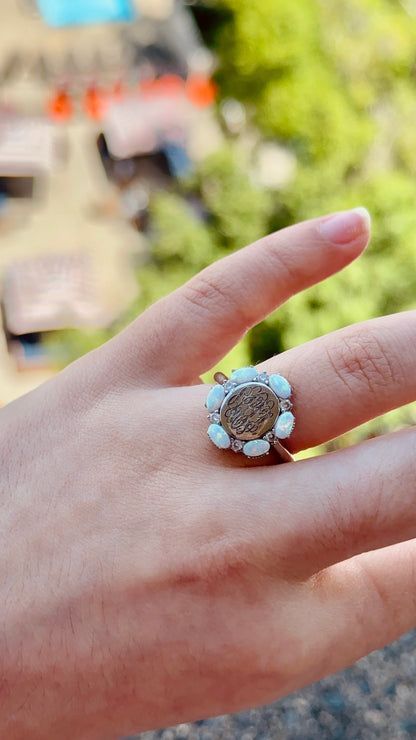 Sterling Silver Opal Engraved Cz ring