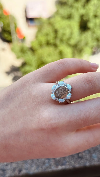 Sterling Silver Opal Engraved Cz ring