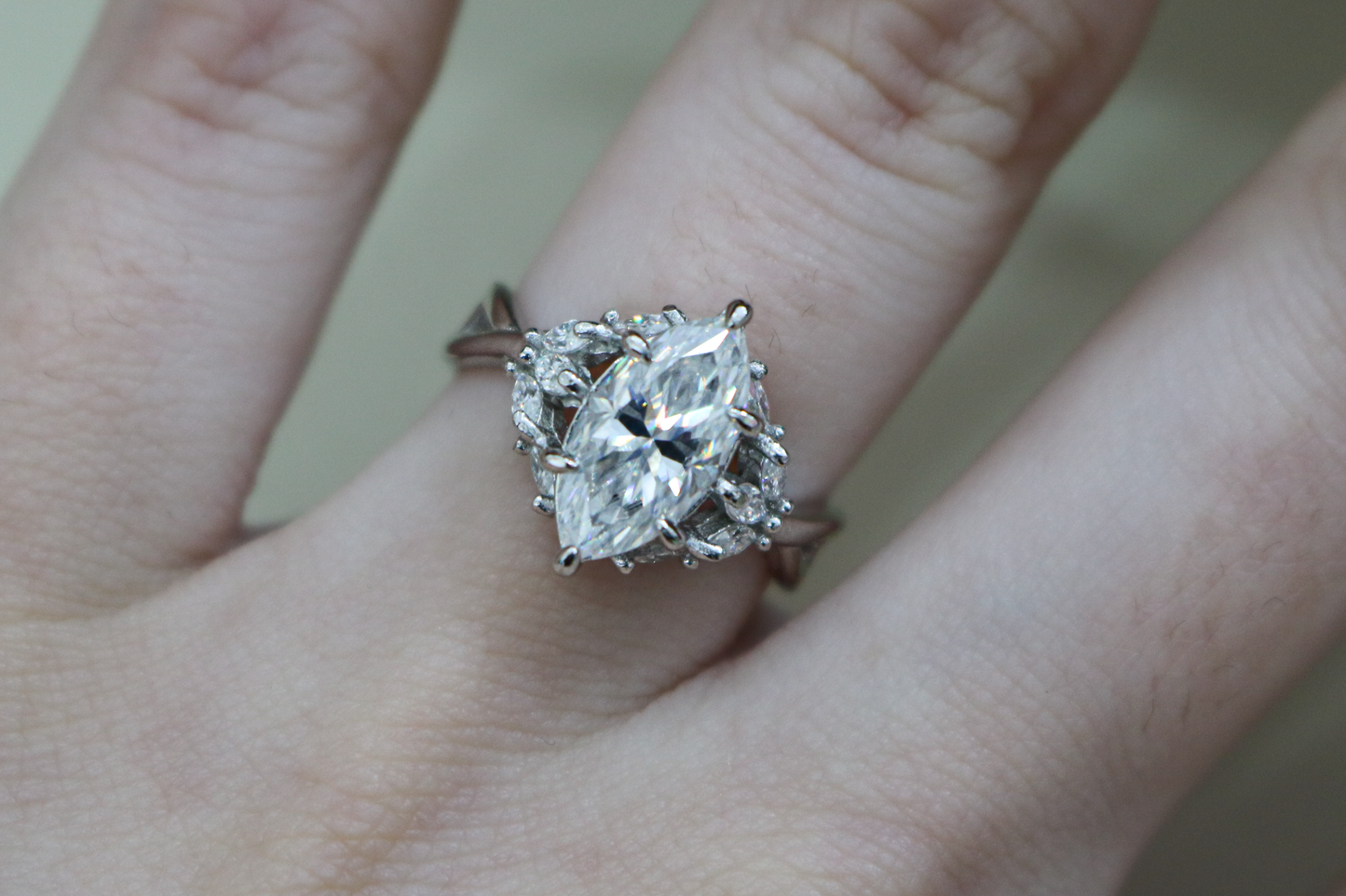 Sterling Silver 2.0ct Marquise Moissanite Cluster Ring