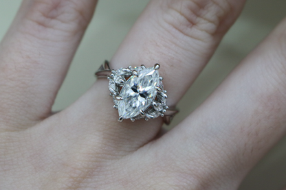 Sterling Silver 2.0ct Marquise Moissanite Cluster Ring