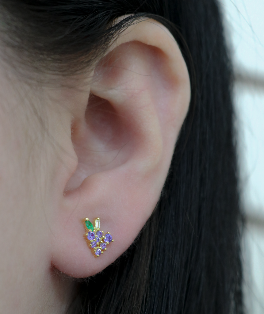 Sterling Silver Gold Plated CZ Grape Stud Earrings