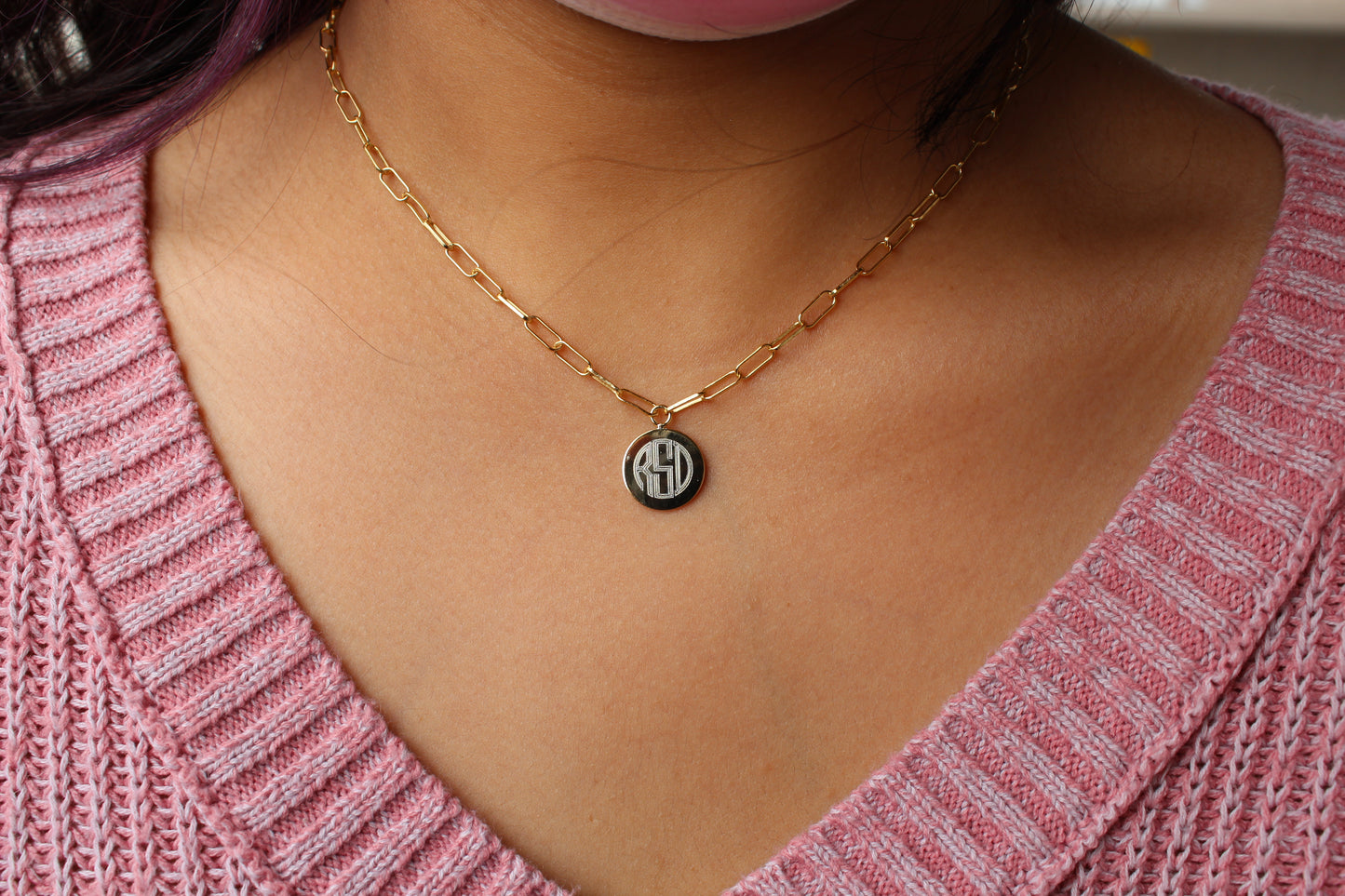 Sterling Silver Medium Paper Clip Chain W/ Engravable Plate (16 in)