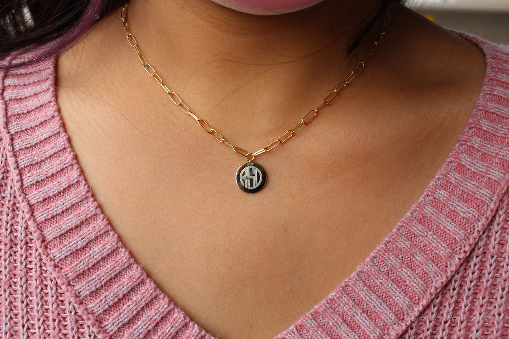 Sterling Silver Medium Paper Clip Chain W/ Engravable Plate (16 in)