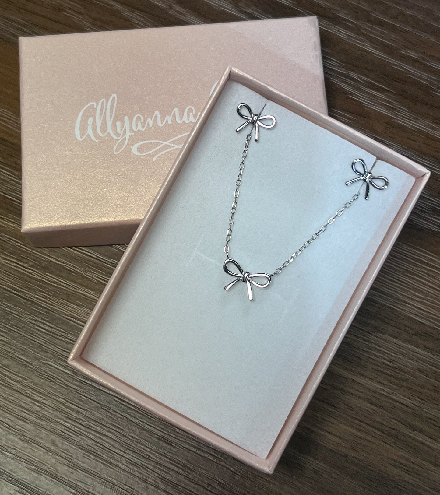 Sterling Silver Polished Bow Necklace & Earrings Set