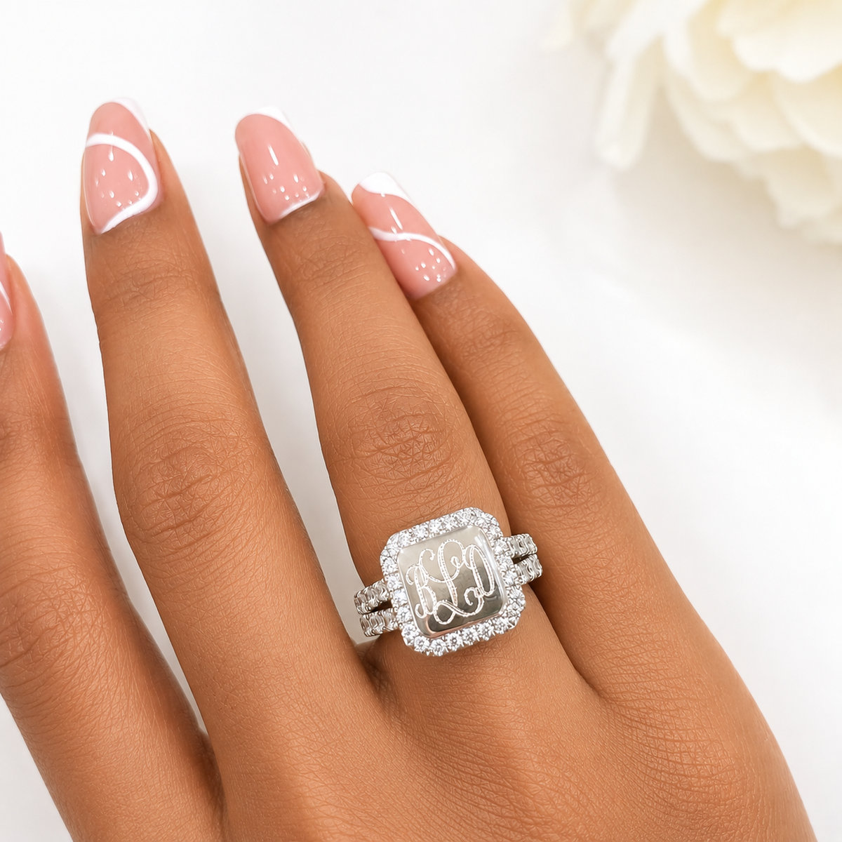 Sterling Silver Monogram Split Band Ring - Jade Ring