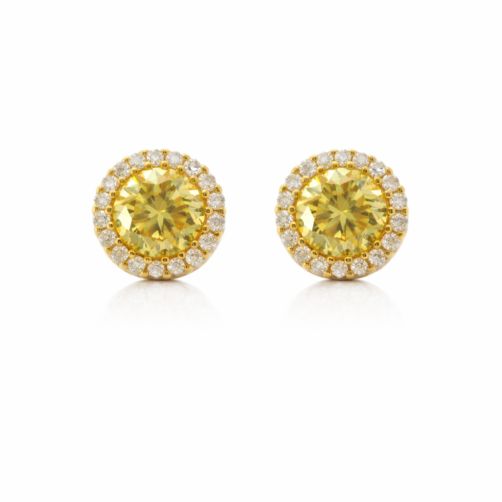 Sterling Silver 5.64 CTW Moissanite Yellow Stone Clear Halo Round Earrings