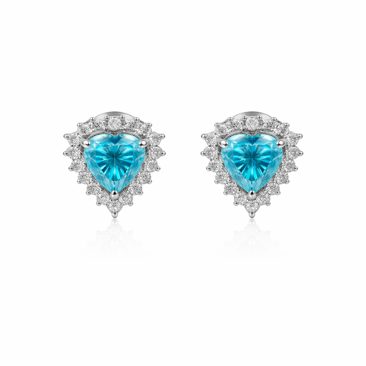 Sterling Silver 3.18 CTW Moissanite Blue Heart Clear Halo Stud Earrings