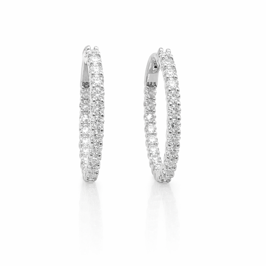 Sterling Silver Moissanite 25MM (1") Inside Out Hinged Hoop Earrings