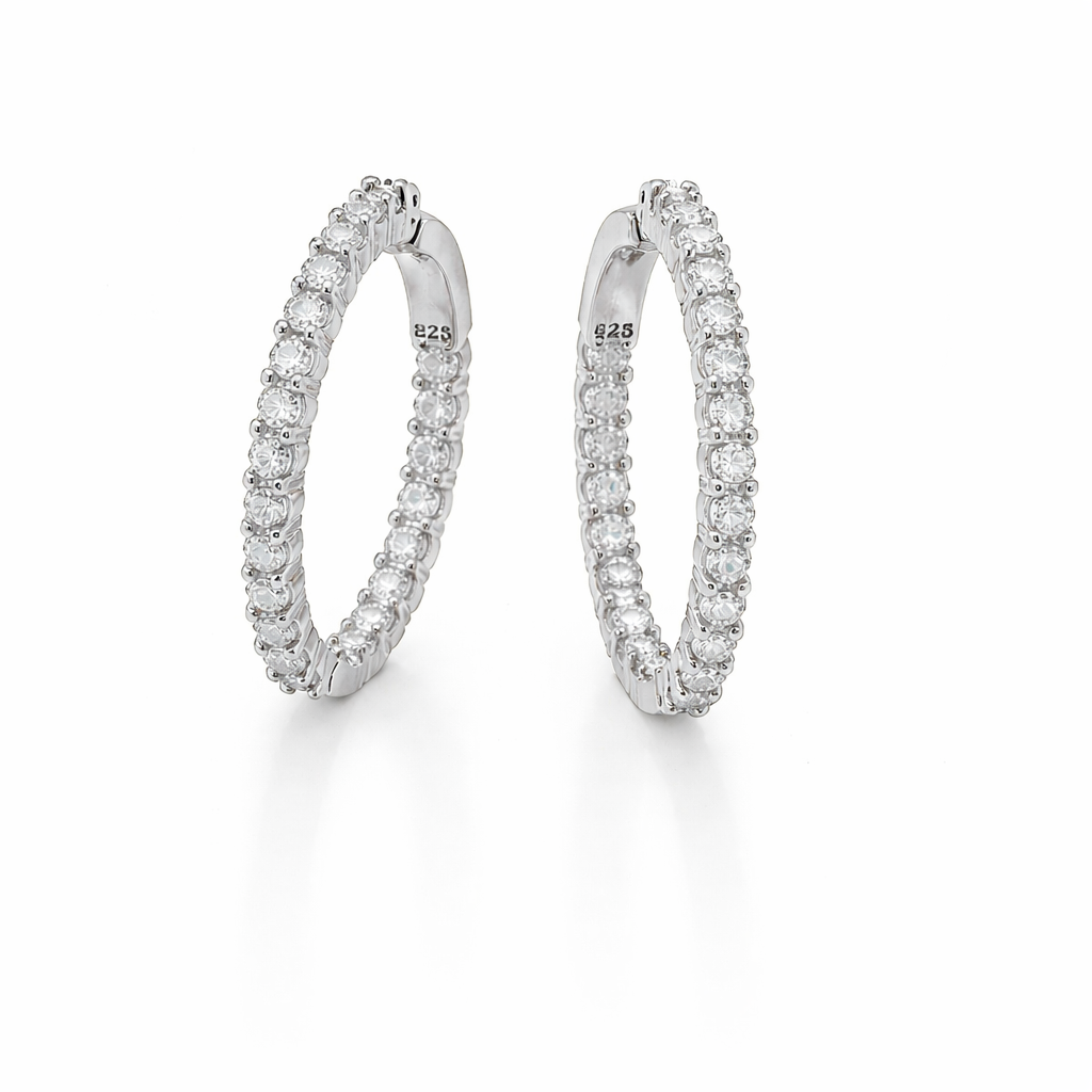 Sterling Silver Moissanite 25MM (1") Inside Out Hinged Hoop Earrings