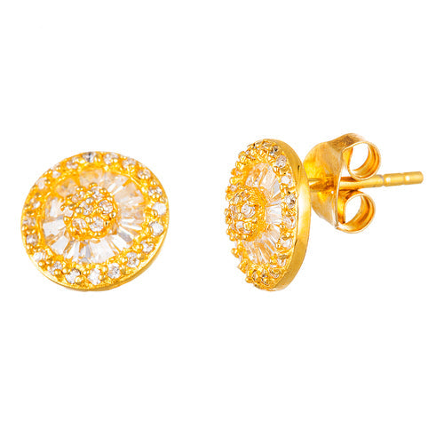 Sterling Silver Gold Plated CZ Button Stud Earrings (10mm)