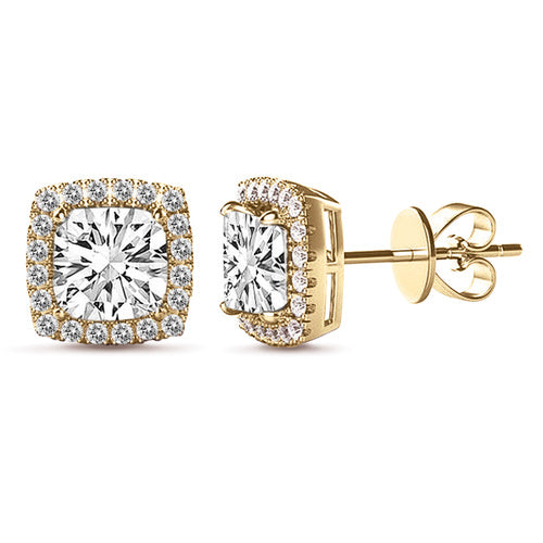 Sterling Silver CZ Princess Cut Halo Stud Earrings