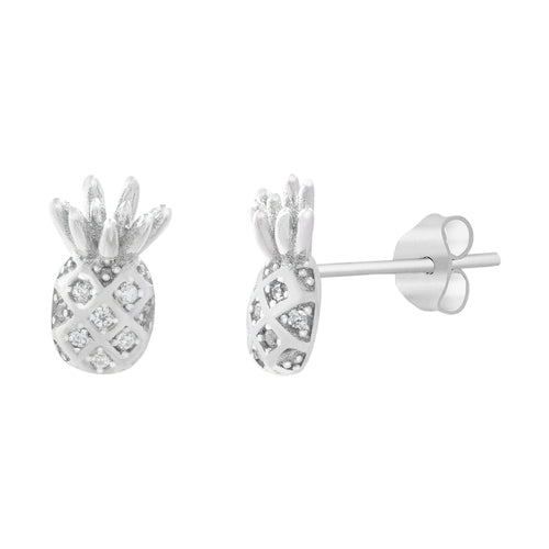 Sterling Silver CZ Pineapple Stud Earrings