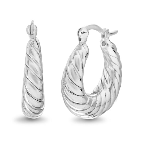 Sterling Silver Twisted Rope Design Hoop Earrings